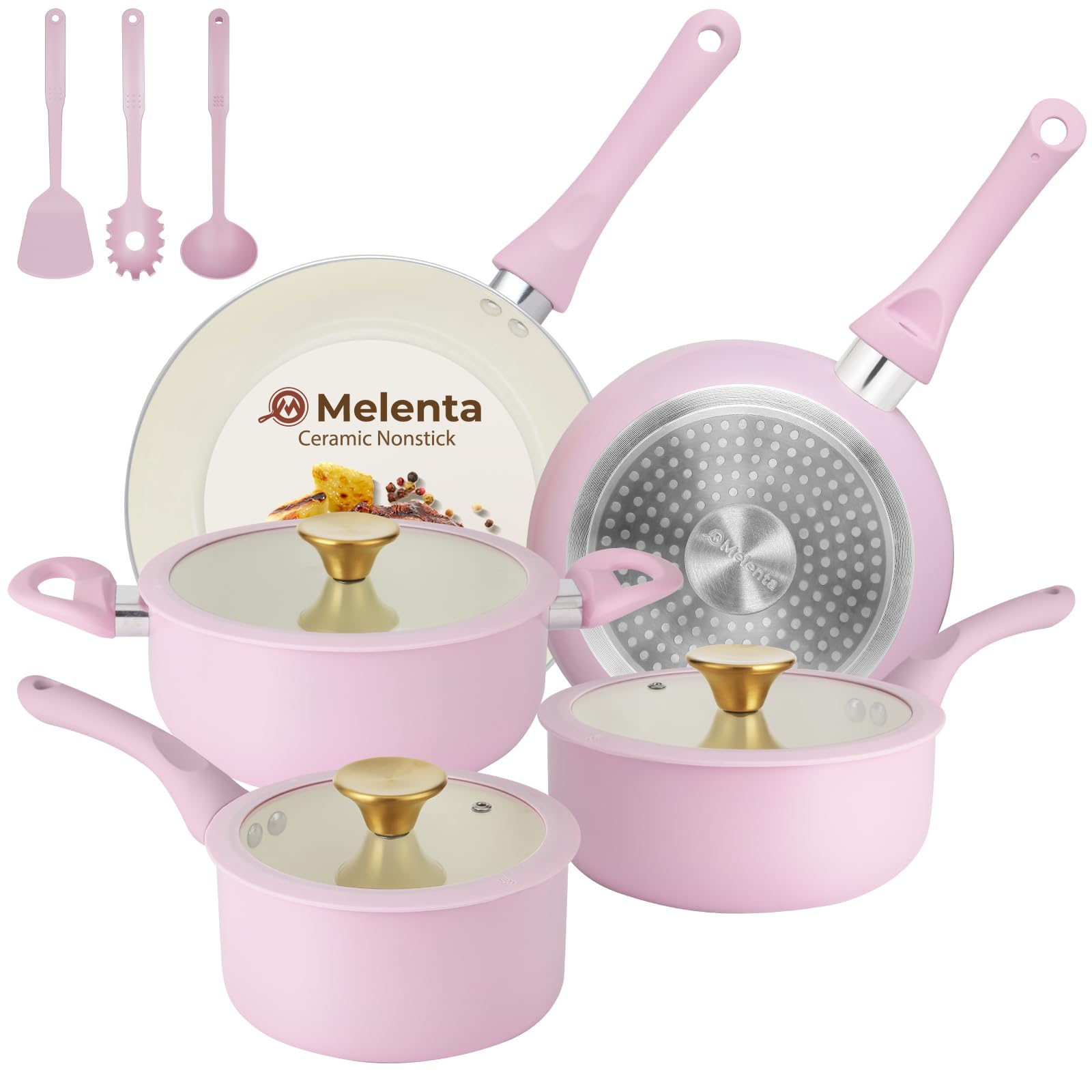 Amazon.com: M MELENTA Pots and Pans Set Non Stick, Pink Ceramic